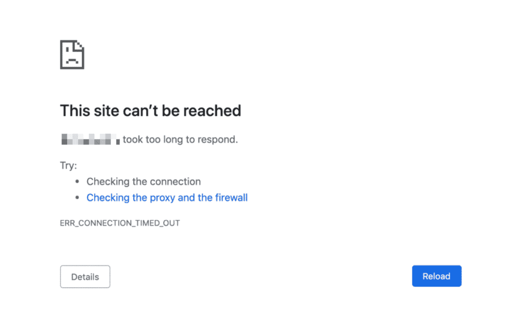 ตัวอย่าง Connection Timed Out / การเชื่อมต่อหมดเวลา ใน WordPress