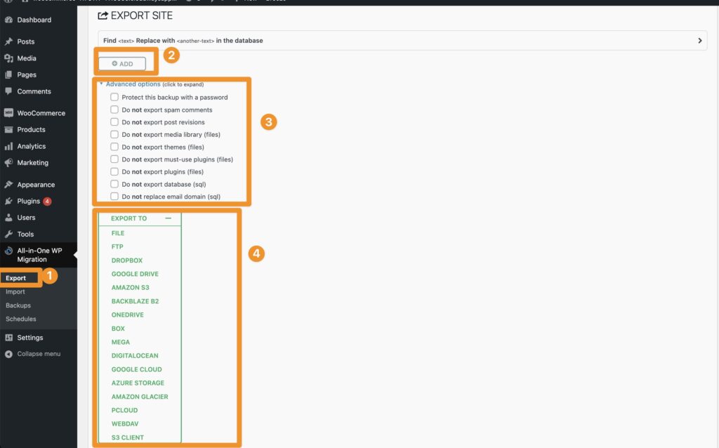 หน้าต่าง All-in-One WP Migration